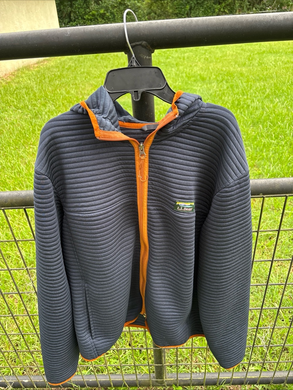 L.L. Bean Navy Quilted Performance Jacket with Orange Trim